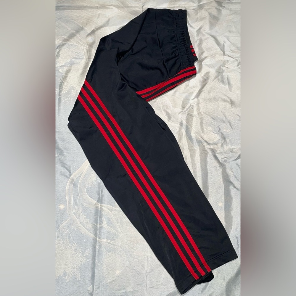 Adidas Black Track Pants with Red Stripes